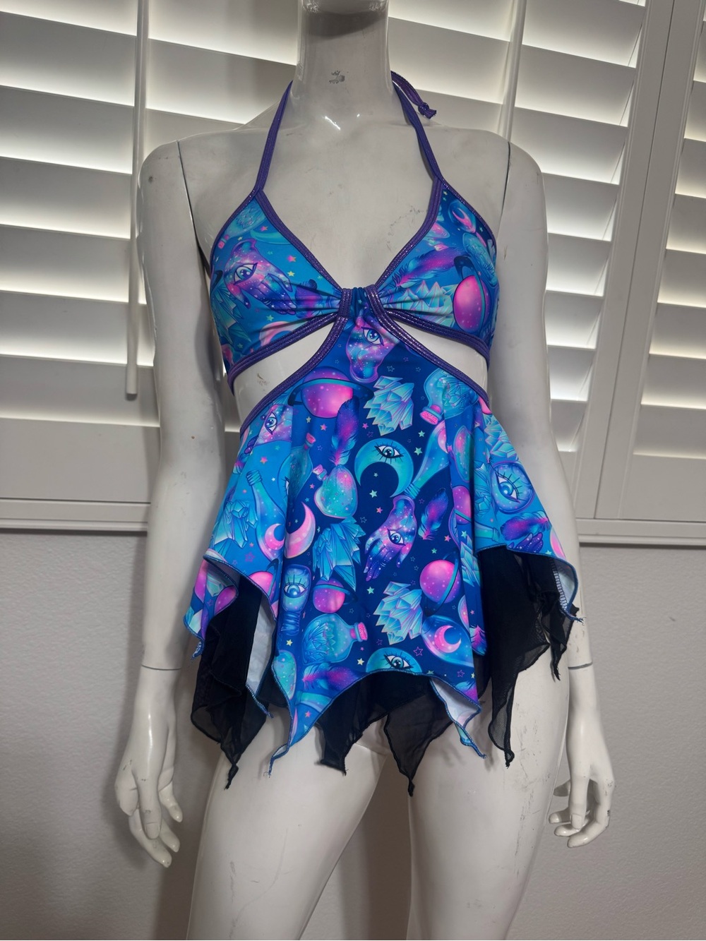 New Xs blue iHR space mini dress top festival rave outfit raver purple halter
